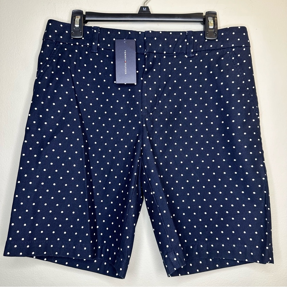 Tommy Hilfiger Womens 100% Cotton Shorts Navy Blue With White Dots Size 8